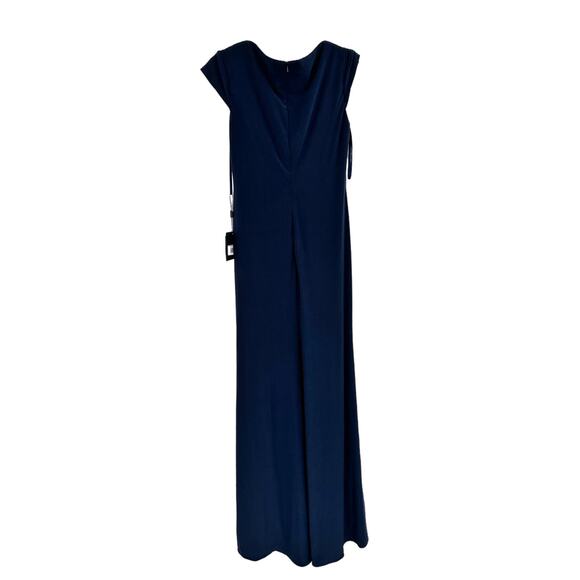 Mac Duggal 26504 V Neck Ruched Maxi Dress Navy Blue Size 6 - Picture 3 of 5